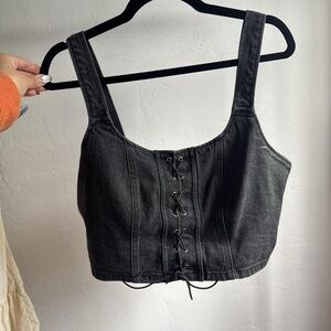 Wild Fable Black Lace-Up Denim Crop Top